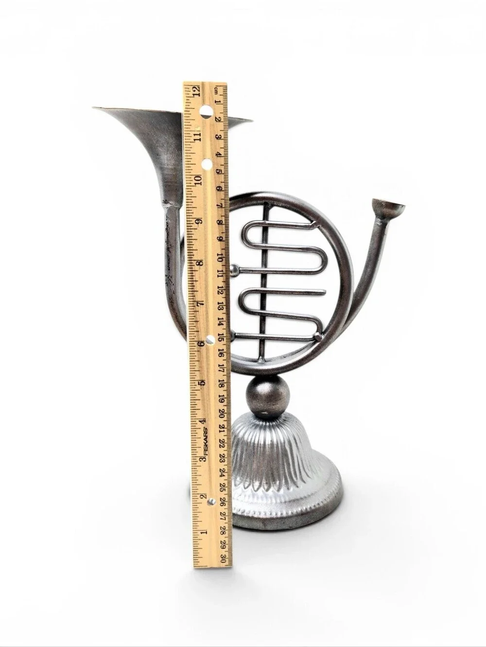 French Horn Candle Holder, Silver.